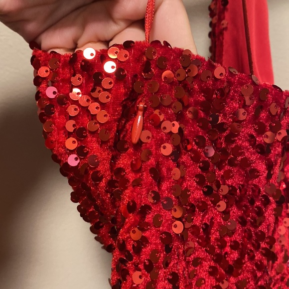 NWT Zara Red Sequin & Velvet One Shoulder Body Con Dress - Picture 10 of 14